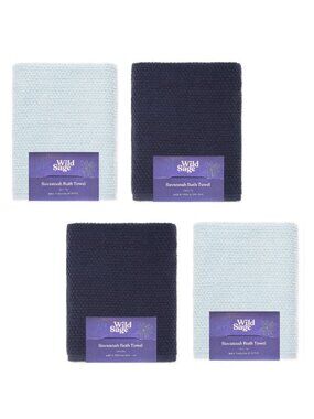 4 new Wild Sage Savannah 90% Cotton BATH Towels 2 MOONLIGHT JADE + 2 BIJOU BLUE